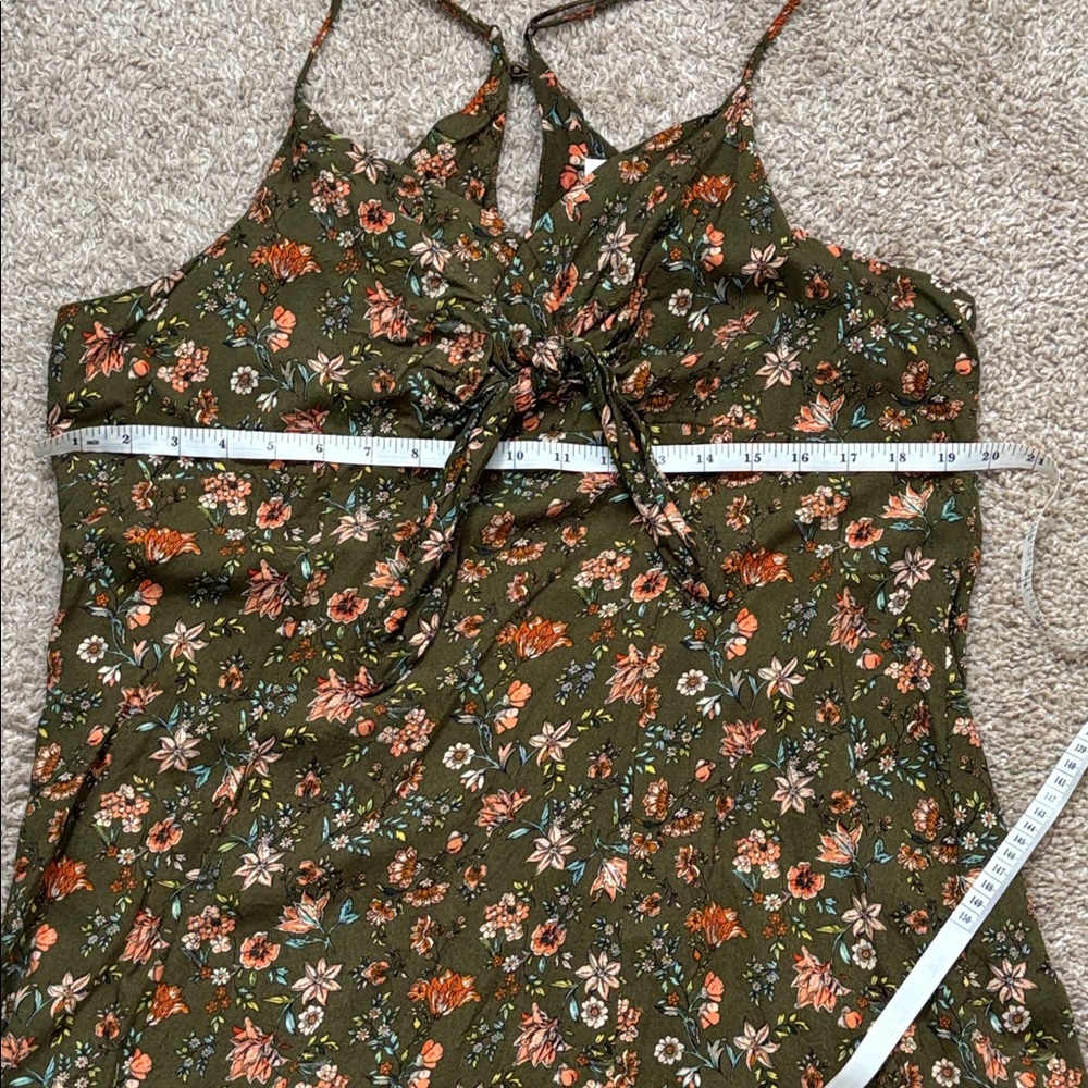 Xhilaration Olive Green Floral Tie-Front Midi Dress - Picture 7 of 9